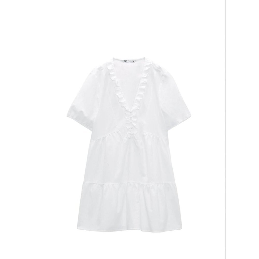 ZARA RUFFLED MINI DRESS WHITE SIZE M 8296/355